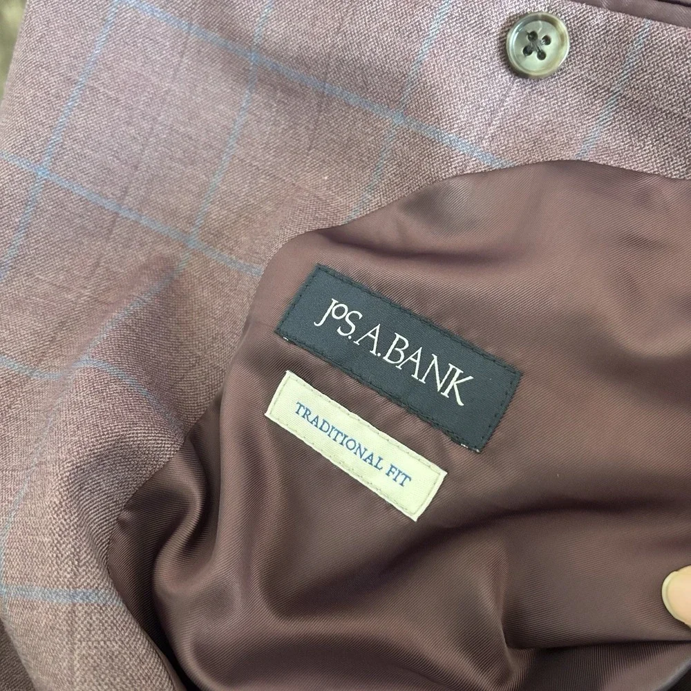 Jos A Bank Tailored Fit Blazer Sport Coat Windowpane Sz 50R Wool Blend Old Money